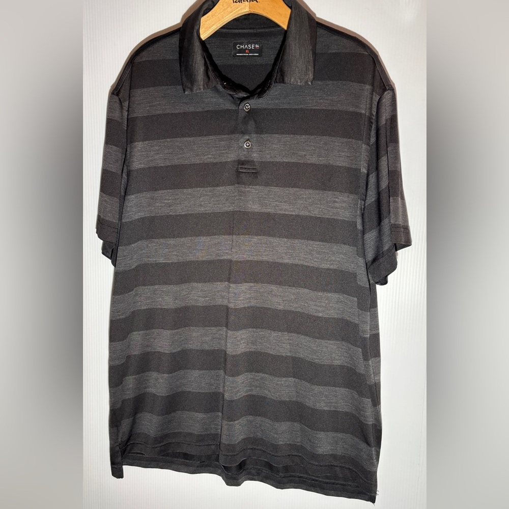 Chase Men's Black Striped Polo Shirt size extra large